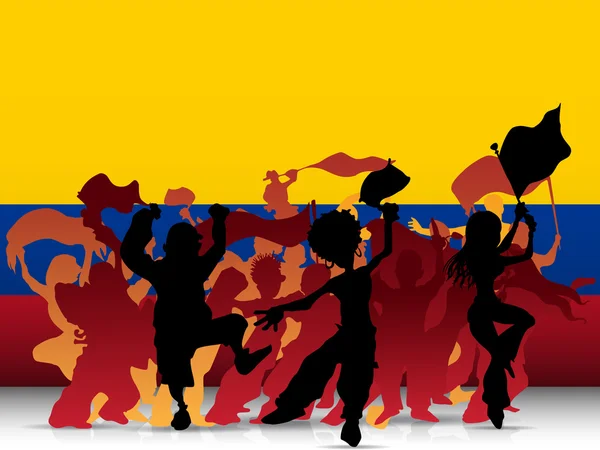 Kolombiya spor fan kalabalık bayrak ile — Stok Vektör