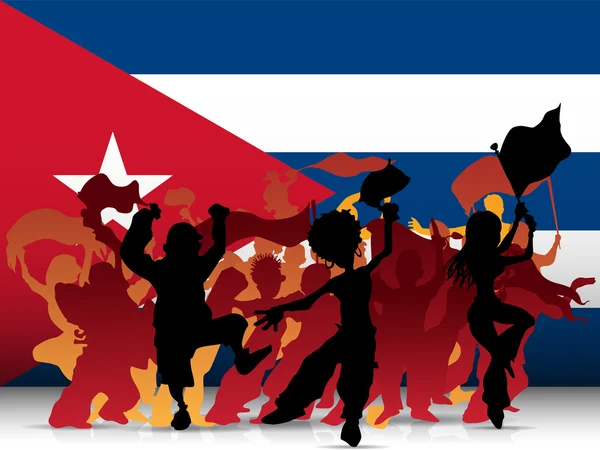 Cuba Sport Fan Crowd con bandiera — Vettoriale Stock