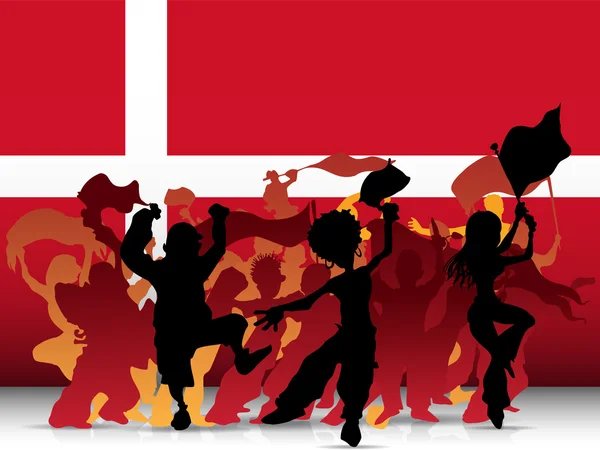フラグを使ってデンマーク スポーツ ファンの群衆 — ストックベクタ