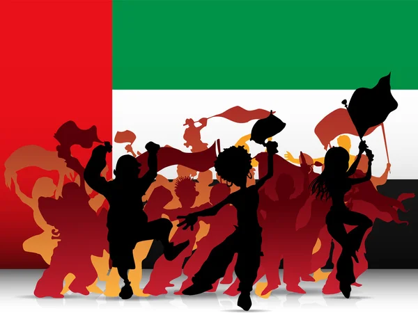 Emiraten sport ventilator menigte met vlag — Stockvector
