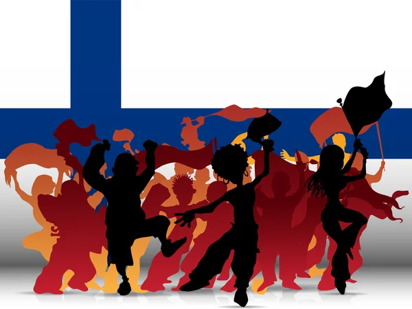 Finlândia Esporte Fã Multidão com Bandeira — Vetor de Stock