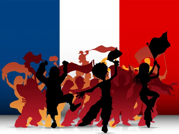 Frankrijk sport ventilator menigte met vlag — Stockvector