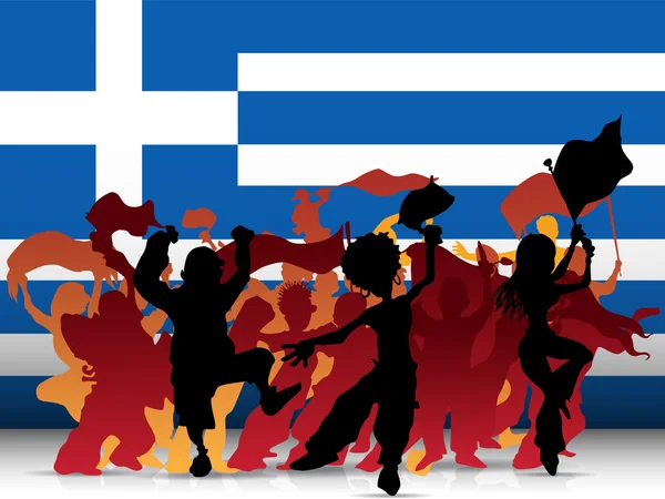 希腊体育风扇人群与标志 — 图库矢量图片