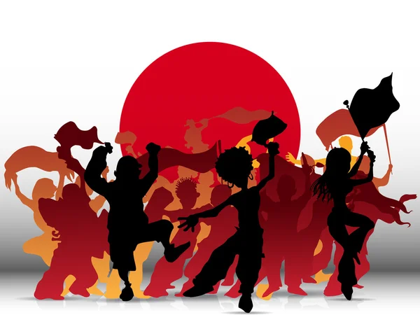 Japan sport fan crowd mit fahne — Stockvektor