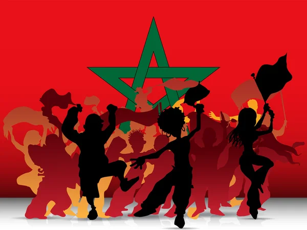 Marrocos Esporte Fã Multidão com Bandeira — Vetor de Stock