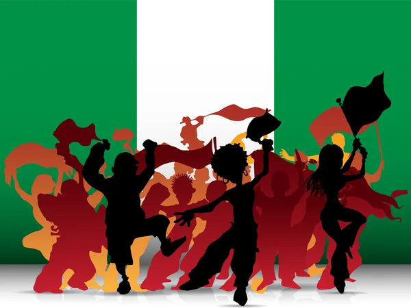 ไนจีเรียแฟนกีฬาฝูงชนที่มีธง — ภาพเวกเตอร์สต็อก