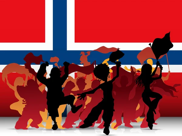 フラグを使ってノルウェー スポーツ ファンの群衆 — ストックベクタ