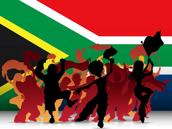Sudáfrica ventilador deportivo multitud con bandera — Archivo Imágenes Vectoriales