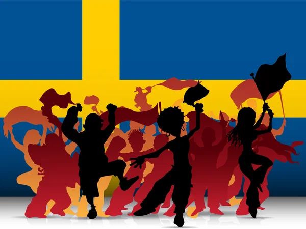 Szwecja sport fan tłum z flagą — Wektor stockowy