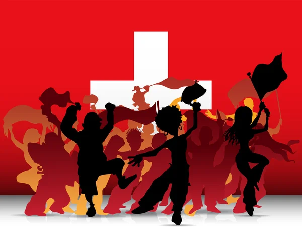 Швейцарія спорт вентилятор натовп з прапором — стоковий вектор