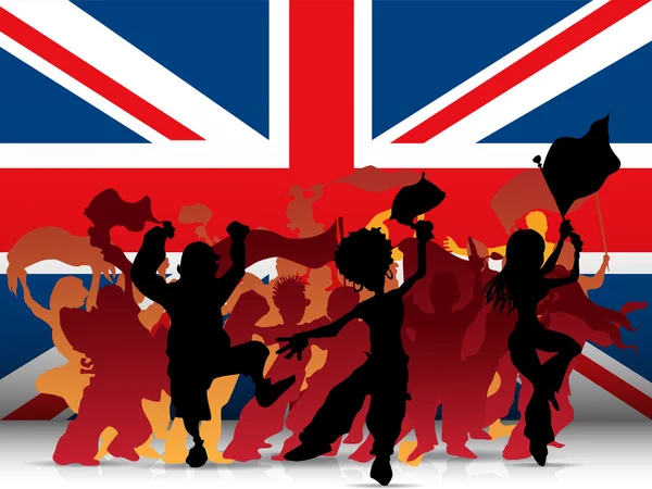 Ventilateur de sport britannique foule avec drapeau — Image vectorielle