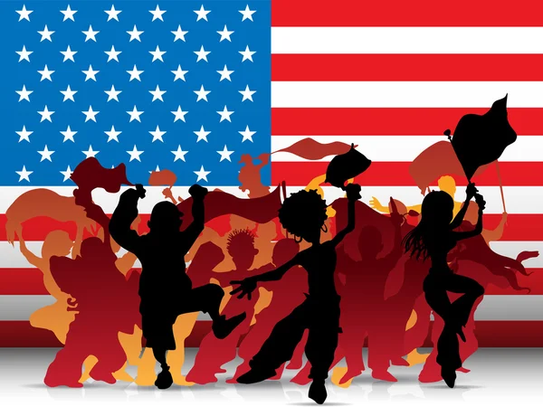 Etats-Unis Sport fan foule avec drapeau — Image vectorielle