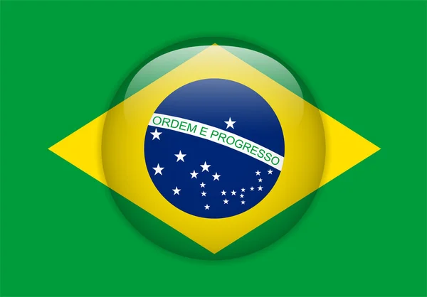 브라질 국기 광택 버튼 — 스톡 벡터