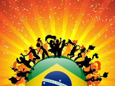 Brazil Sport Fan Crowd with Flag clipart