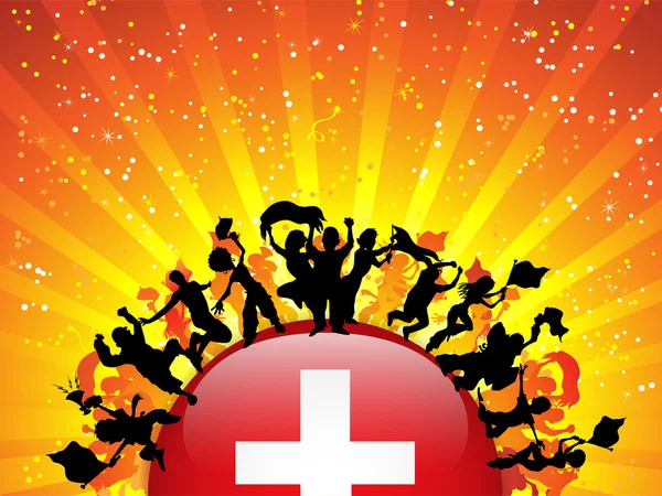 Zwitserland sport ventilator menigte met vlag — Stockvector