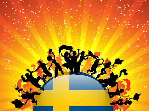 Sweden Sport Fan Crowd with Flag — Stock Vector