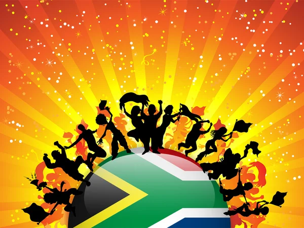 Sudáfrica ventilador deportivo multitud con bandera — Vector de stock
