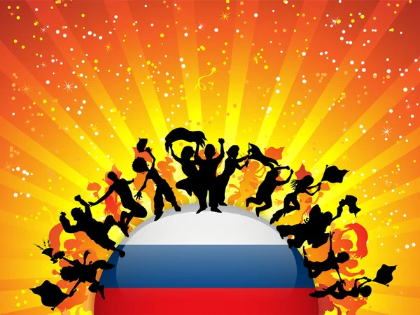 Rusia deporte ventilador multitud con bandera — Vector de stock