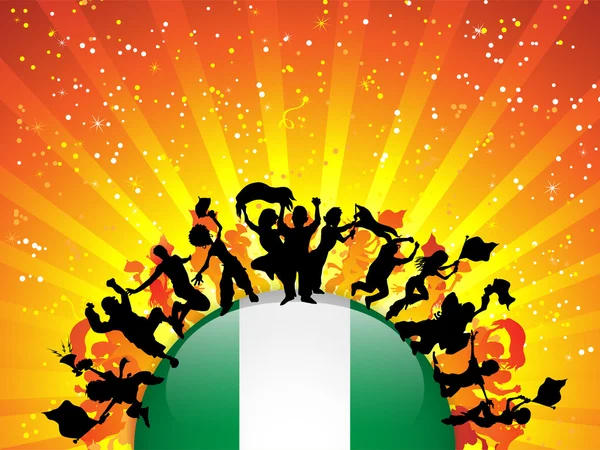 フラグを使ってナイジェリア スポーツ ファンの群衆 — ストックベクタ