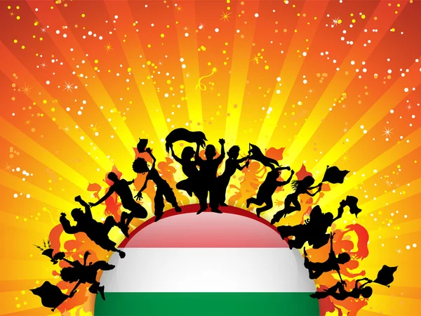 Hungary Sport Fan Crowd with Flag — Stock Vector