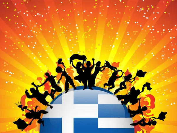 Grèce Sport Fan Crowd avec drapeau — Image vectorielle