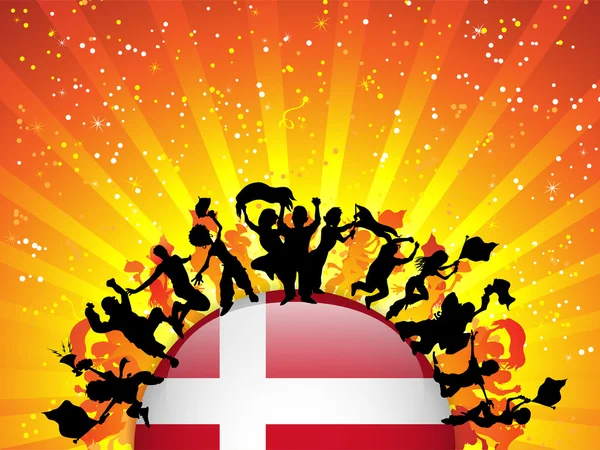Dinamarca Ventilador Esporte Multidão com Bandeira —  Vetores de Stock