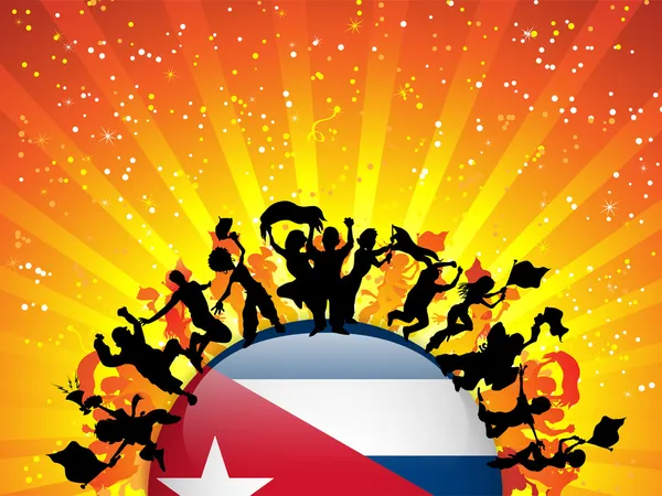 Cuba sport ventilator menigte met vlag — Stockvector