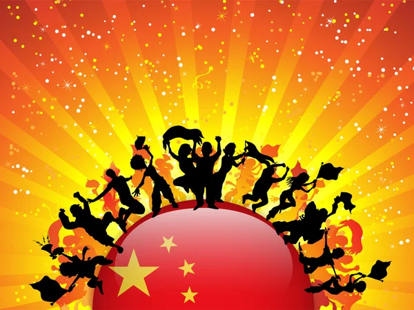 China Esporte fã multidão com bandeira — Vetor de Stock