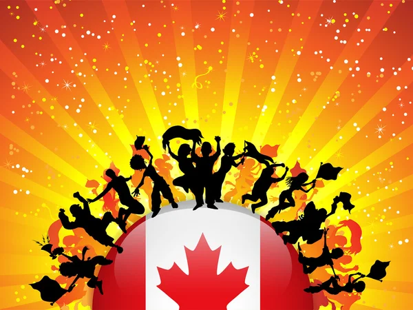 フラグを使ってカナダ スポーツ ファンの群衆 — ストックベクタ