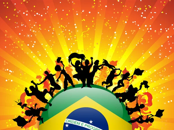 Brazil Sport Fan Crowd with Flag — Stock Vector