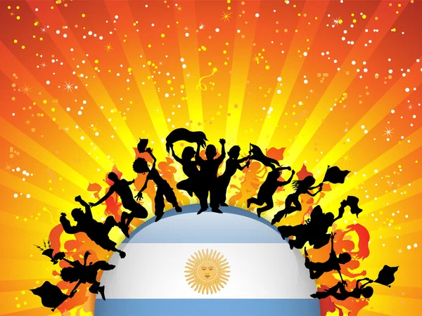 Arjantin spor fan kalabalık bayrak ile — Stok Vektör