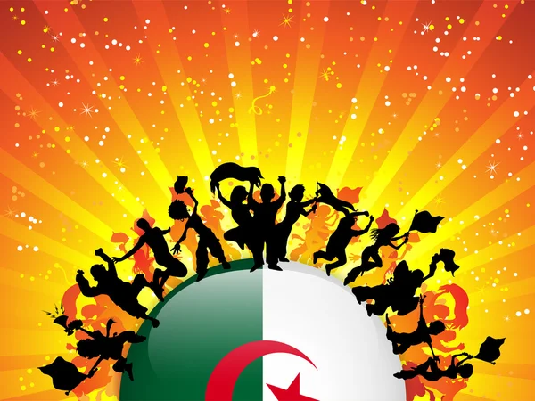 Алжир спорт вентилятор натовп з прапором — стоковий вектор