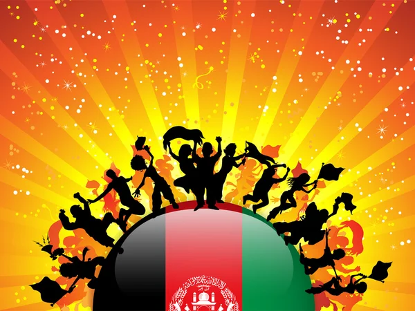 Afganistán deporte ventilador multitud con bandera — Archivo Imágenes Vectoriales