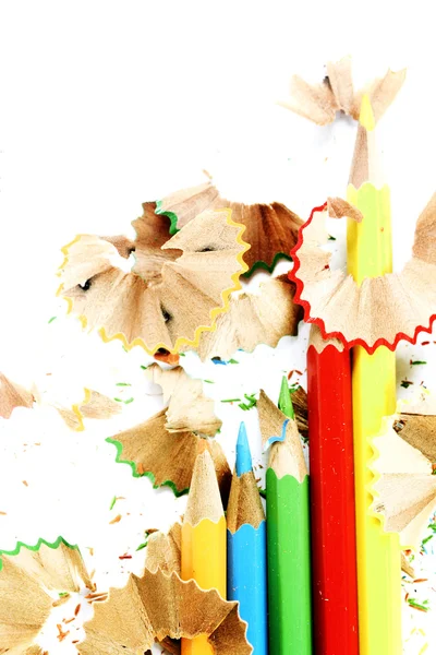 Pencils and wood shavings — Stock Photo, Image