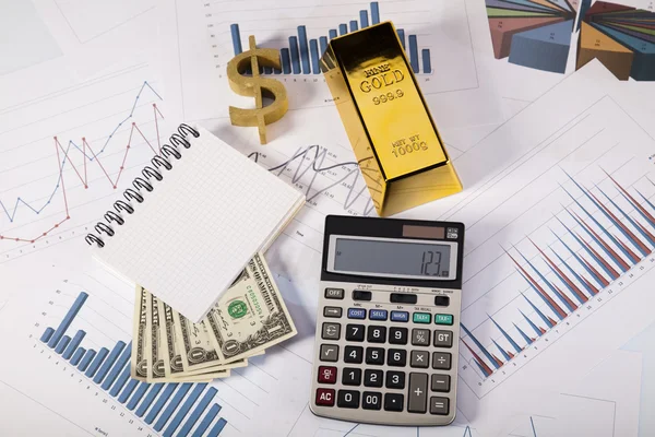Financial indicators,Chart,Gold bar,money — Stock Photo, Image