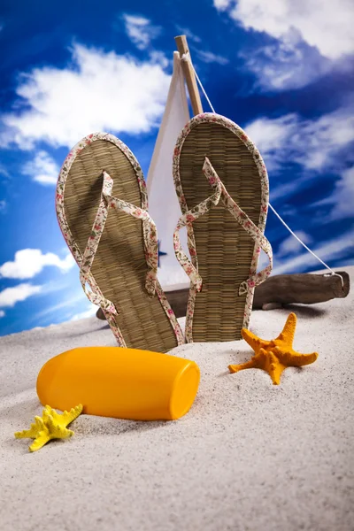 Summer background, suntan oil — Stock Photo, Image