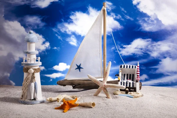 帆船概念，假日，夏季海滩背景 — 图库照片