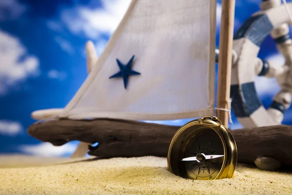 砂、休日、夏、ビーチの背景にヨット — ストック写真