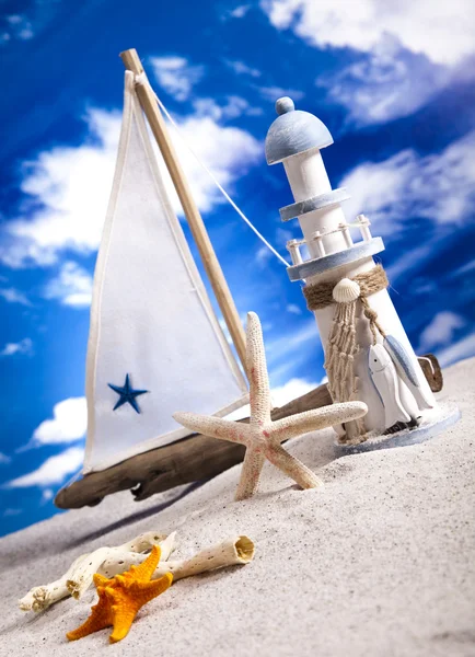 砂、休日、夏、ビーチの背景にヨット — ストック写真