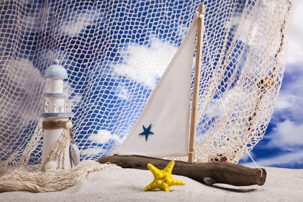 Barca a vela su sabbia, vacanza, estate, spiaggia Fondo — Foto Stock