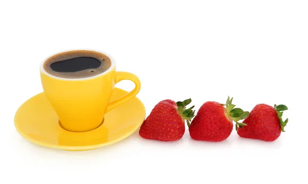 Espressokaffe och jordgubbar — Stockfoto