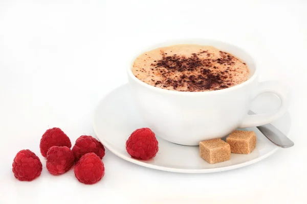 Cappuccino e Framboesas — Fotografia de Stock