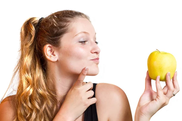 Portrait of woman with apple — Stock Photo, Image