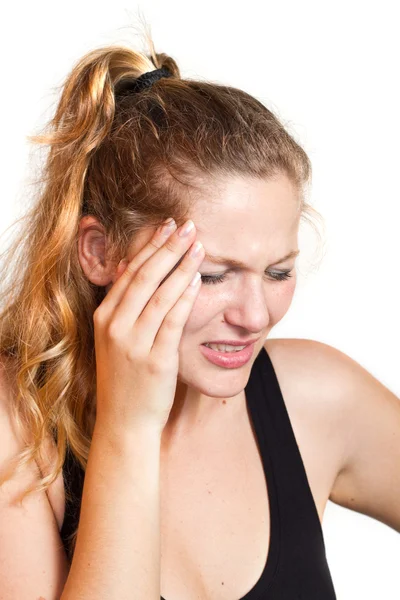 Portrait of a caucasian woman with headache — Stock Photo, Image