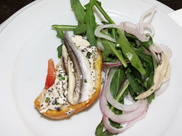 Bruschetta with anchovies — Stock Photo, Image