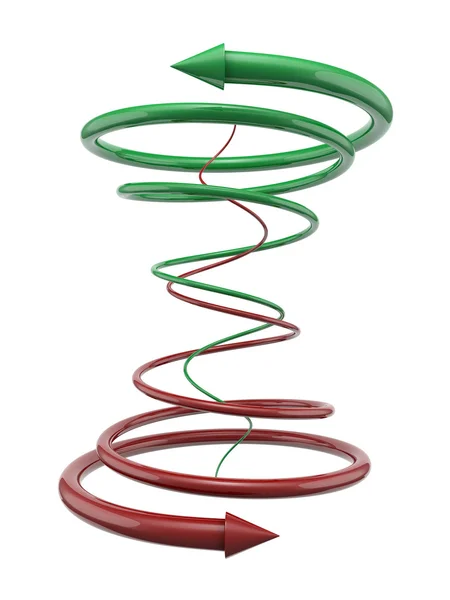 Gröna och röda spiral linjer med pilar Stockbild
