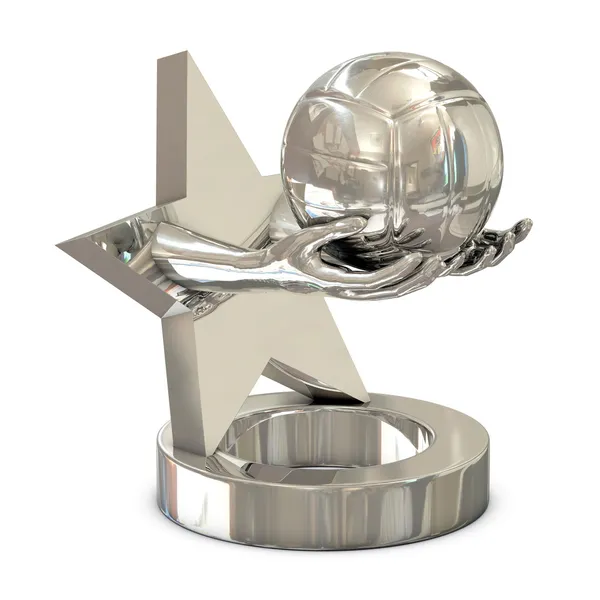Серебряный трофей со звездой, руками и волейбольным мячом Стоковое Фото
