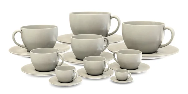 Velké a malé cofee poháry ve skupině — Stock fotografie