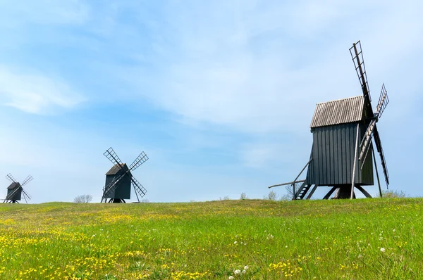 Oude houten windmolens — Stockfoto