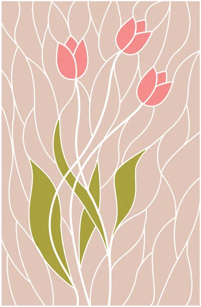 Kaca patri dengan motif bunga - Stok Vektor